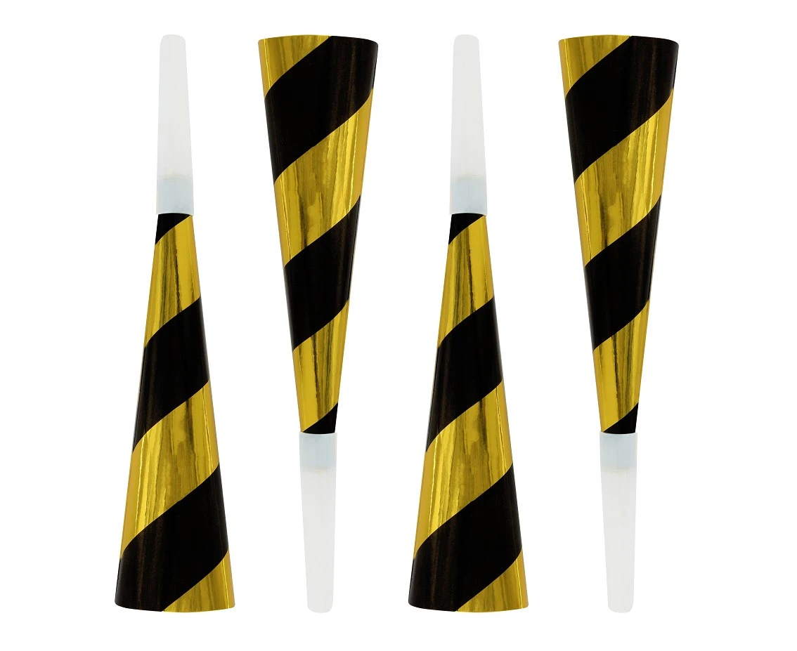 Black and gold party horns, 4 pcs, 20 cm