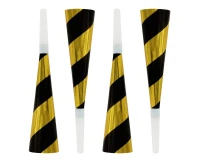 Black and gold party horns, 4 pcs, 20 cm