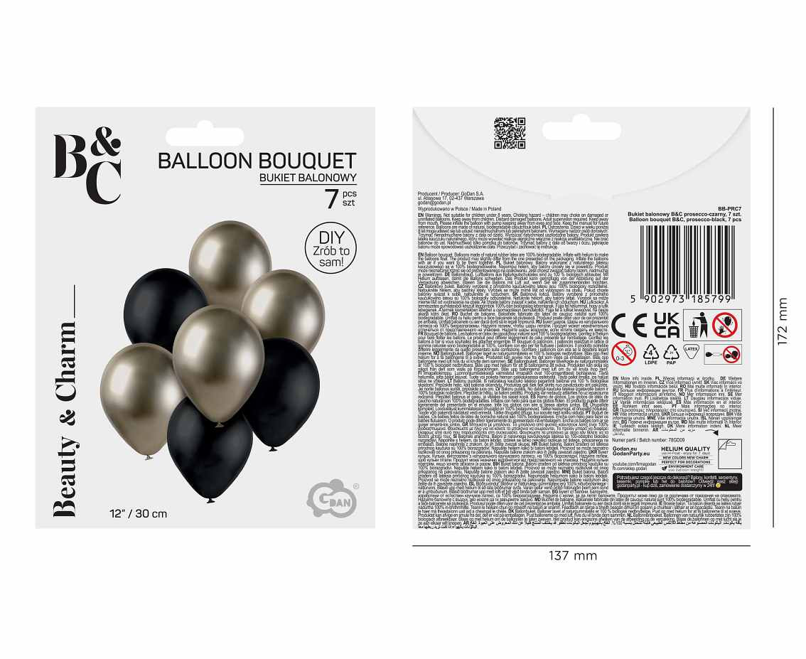 Balloon bouquet B&C, prosecco-black / 7 pcs