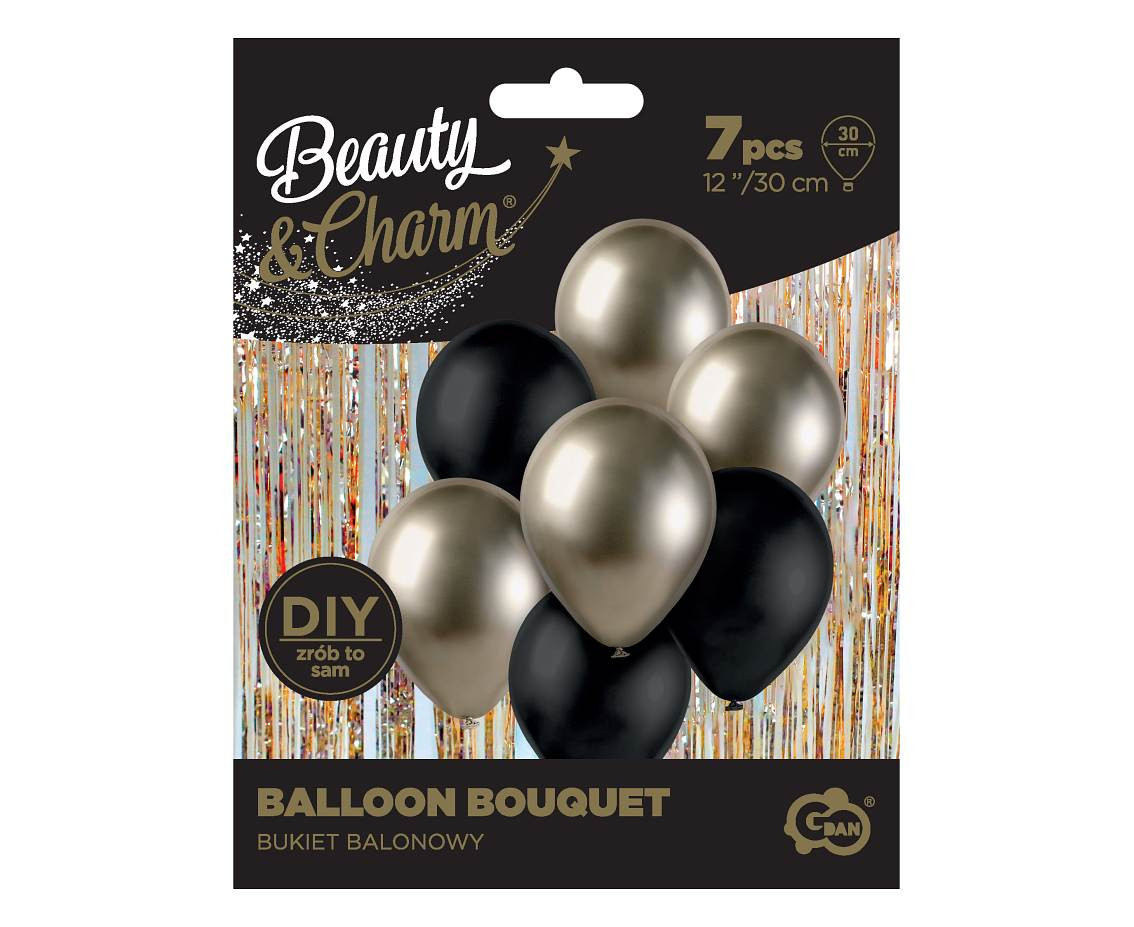 Balloon bouquet B&C, prosecco-black / 7 pcs