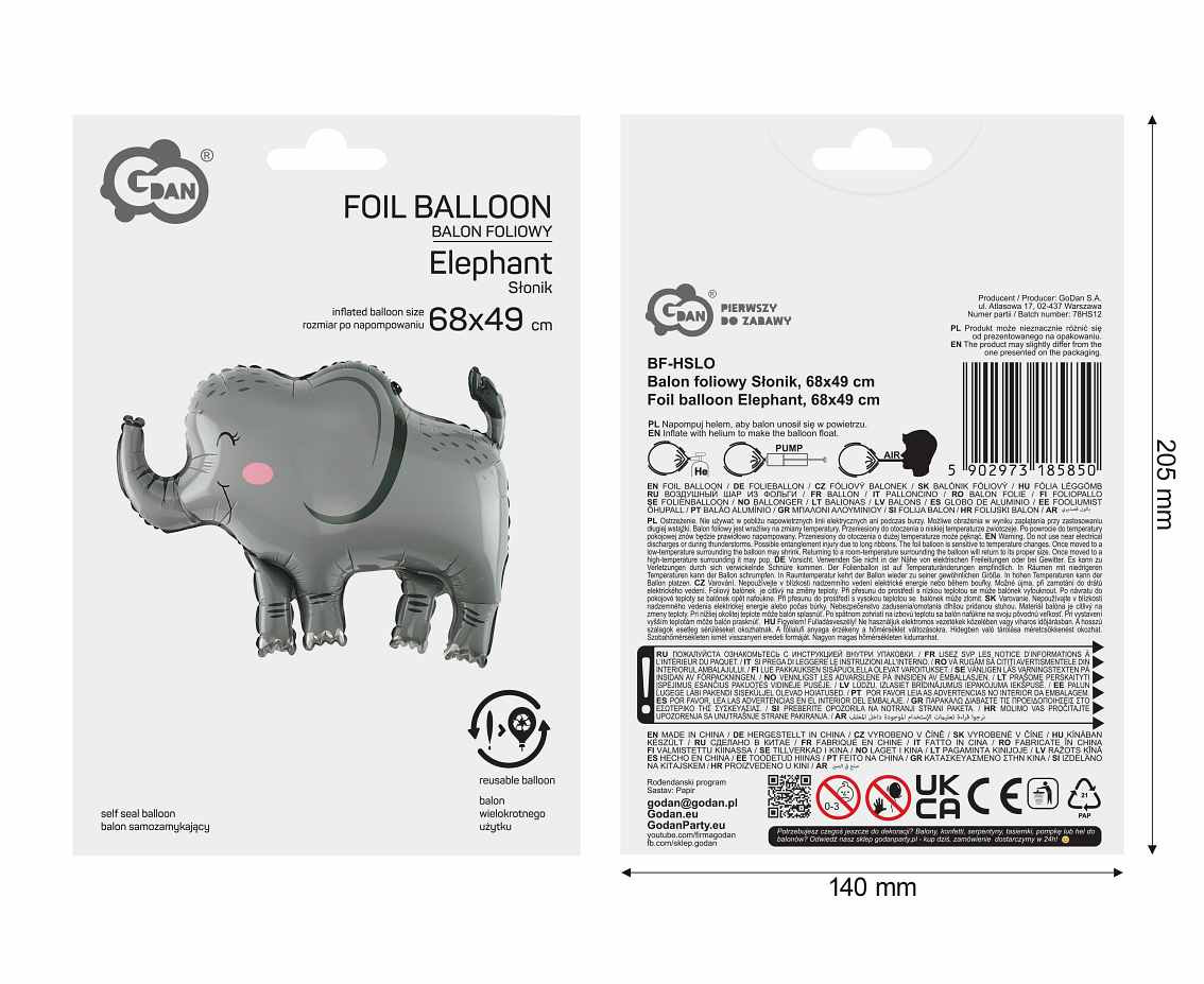 Foil balloon Elephant, 68x49 cm EOL