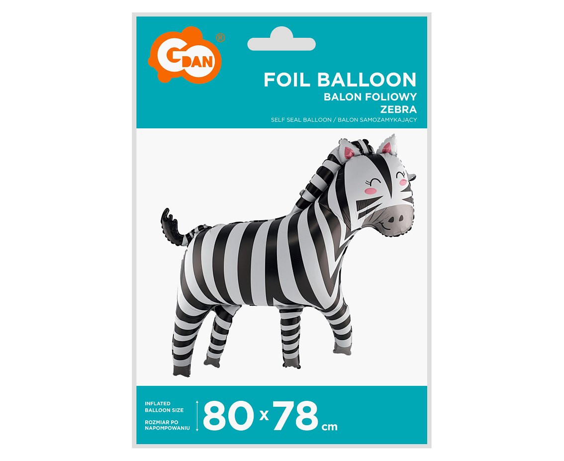 Foil balloon Zebra, 80x78 cm EOL