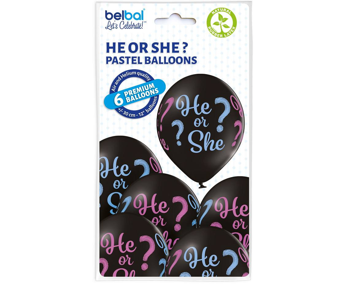 Balloons Belbal 12", D11, He or She black, 6pcs