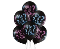 Balloons Belbal 12", D11, He or She black, 6pcs