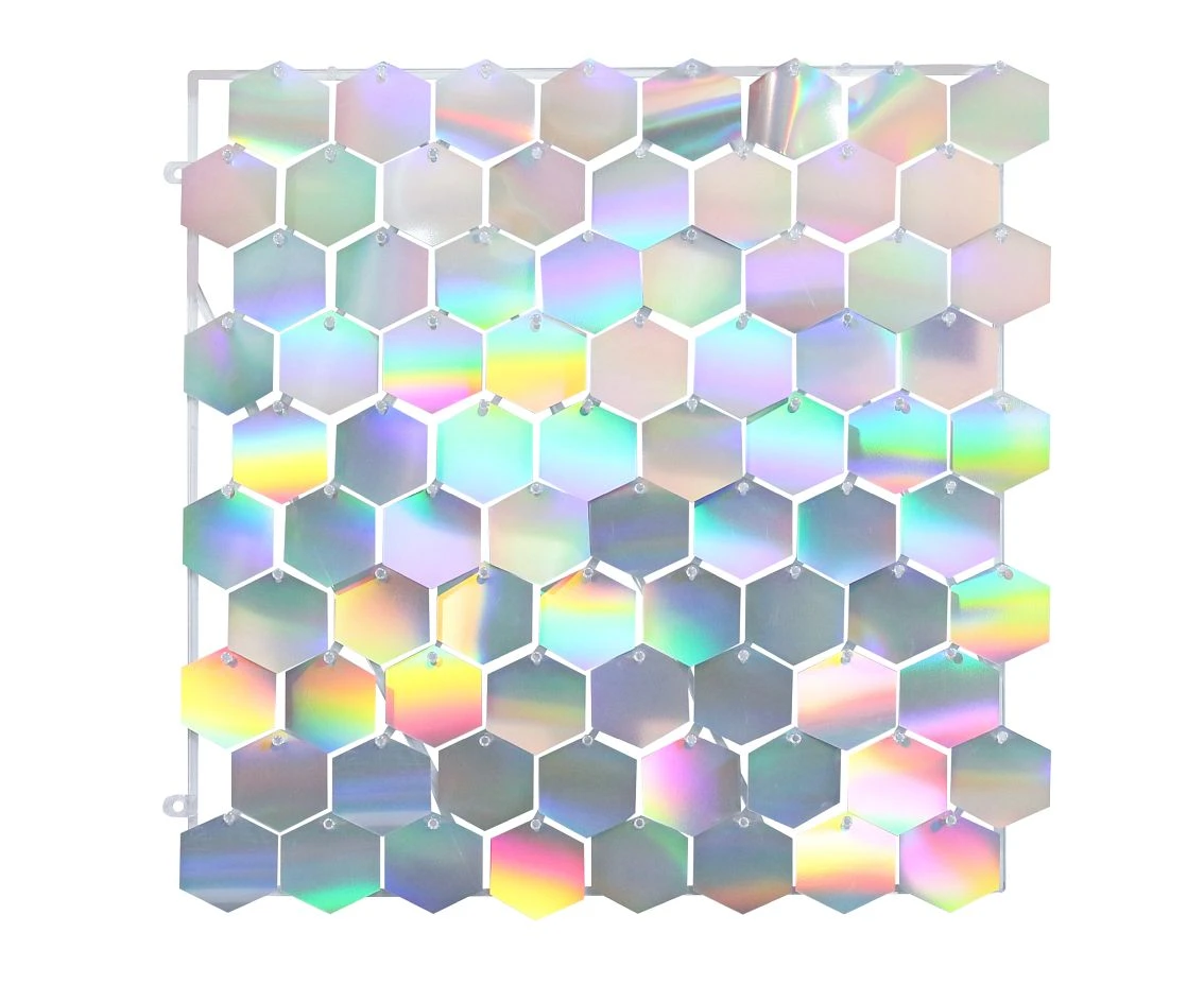 Decorative iridescent panel, transparent background, 30x30 cm / 80 hexagon EOL