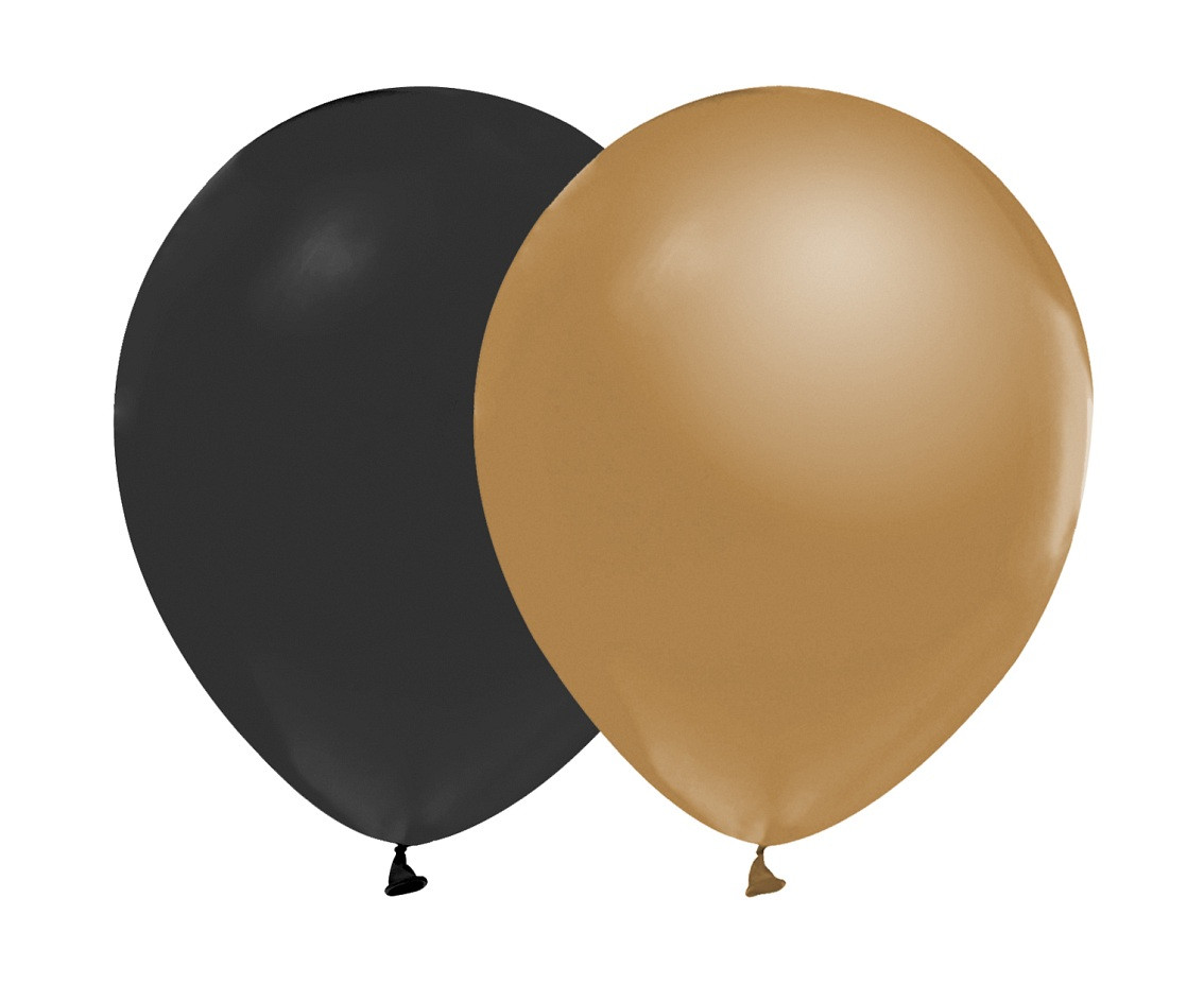 Balloons B&C 12", metallic gold and black, 10pcs