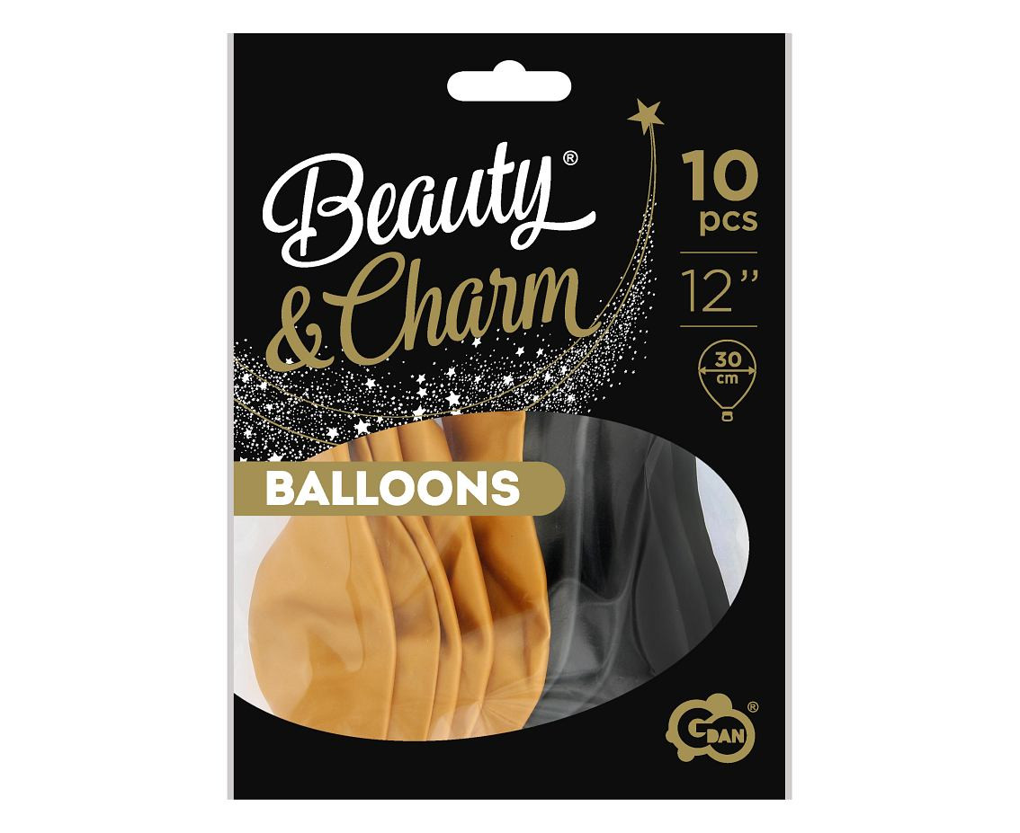Balloons B&C 12", metallic gold and black, 10pcs