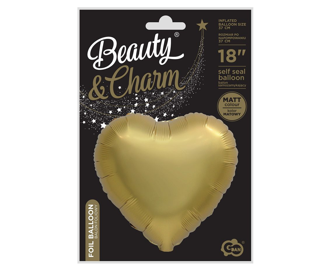 Foil balloon B&C "Heart", antique gold matt, 18"