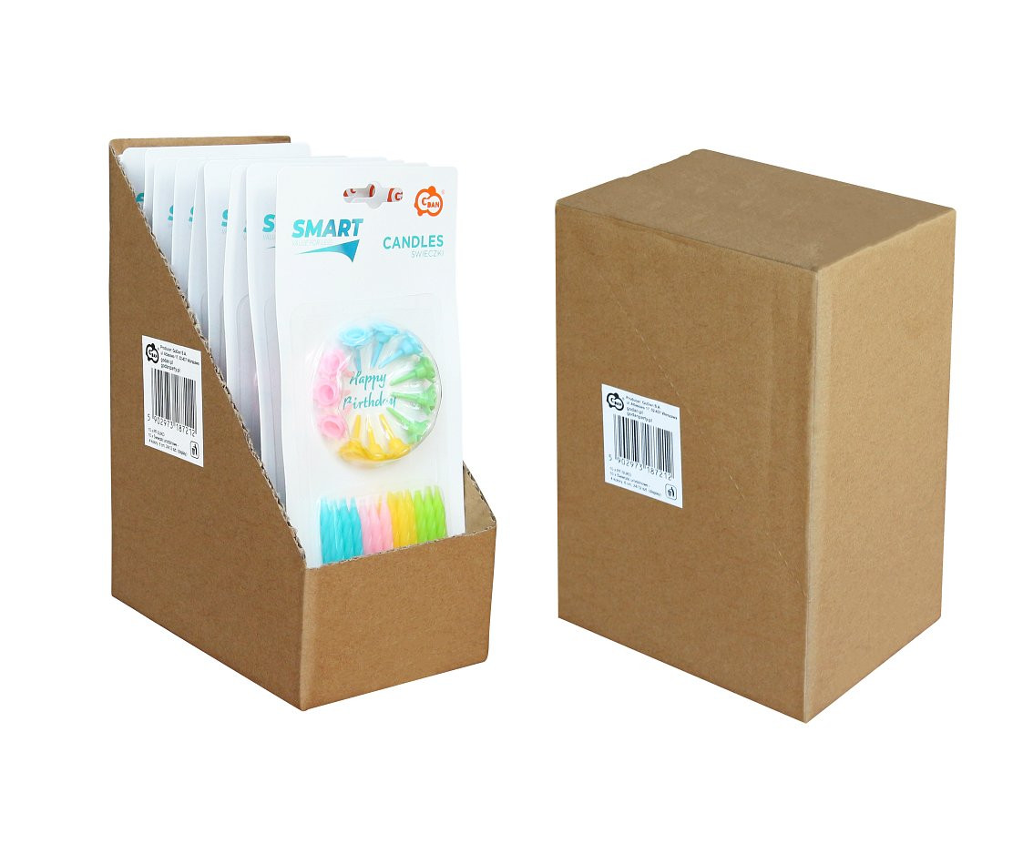 Birthday candles - 4 colours, 6 cm, 24/12 pcs. (display)