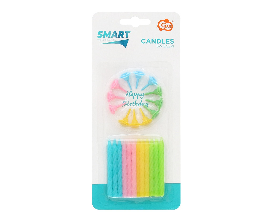 Birthday candles - 4 colours, 6 cm, 24/12 pcs. (display)
