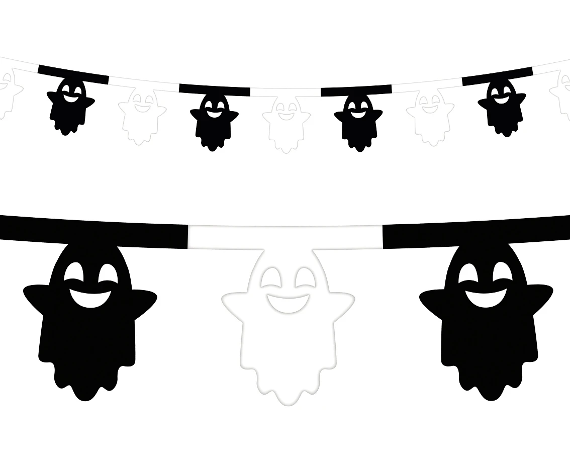 Ghost paper garland, white-black, 18.6x20x360 cm