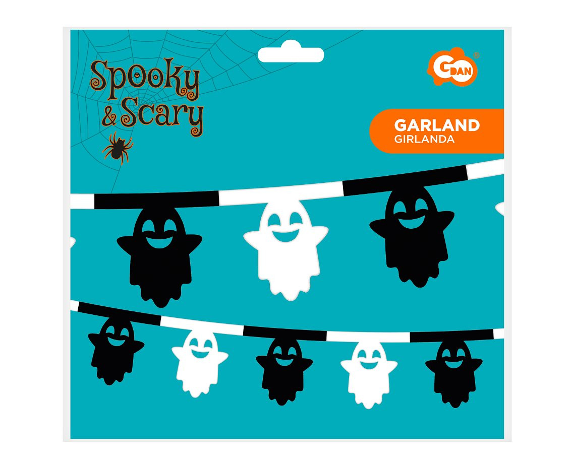 Ghost paper garland, white-black, 18.6x20x360 cm