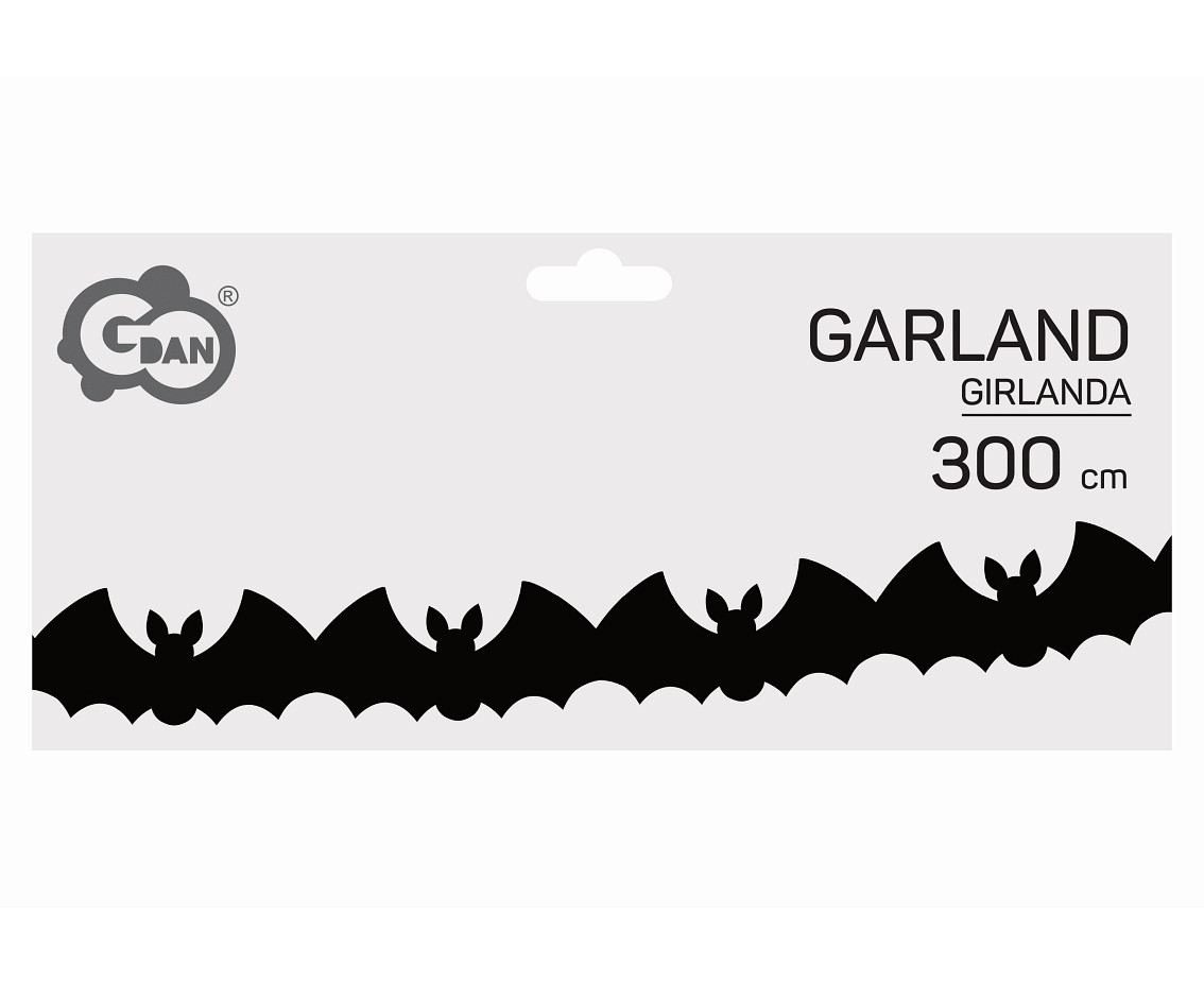 Bat paper garland, black, 10.5x25x300 cm