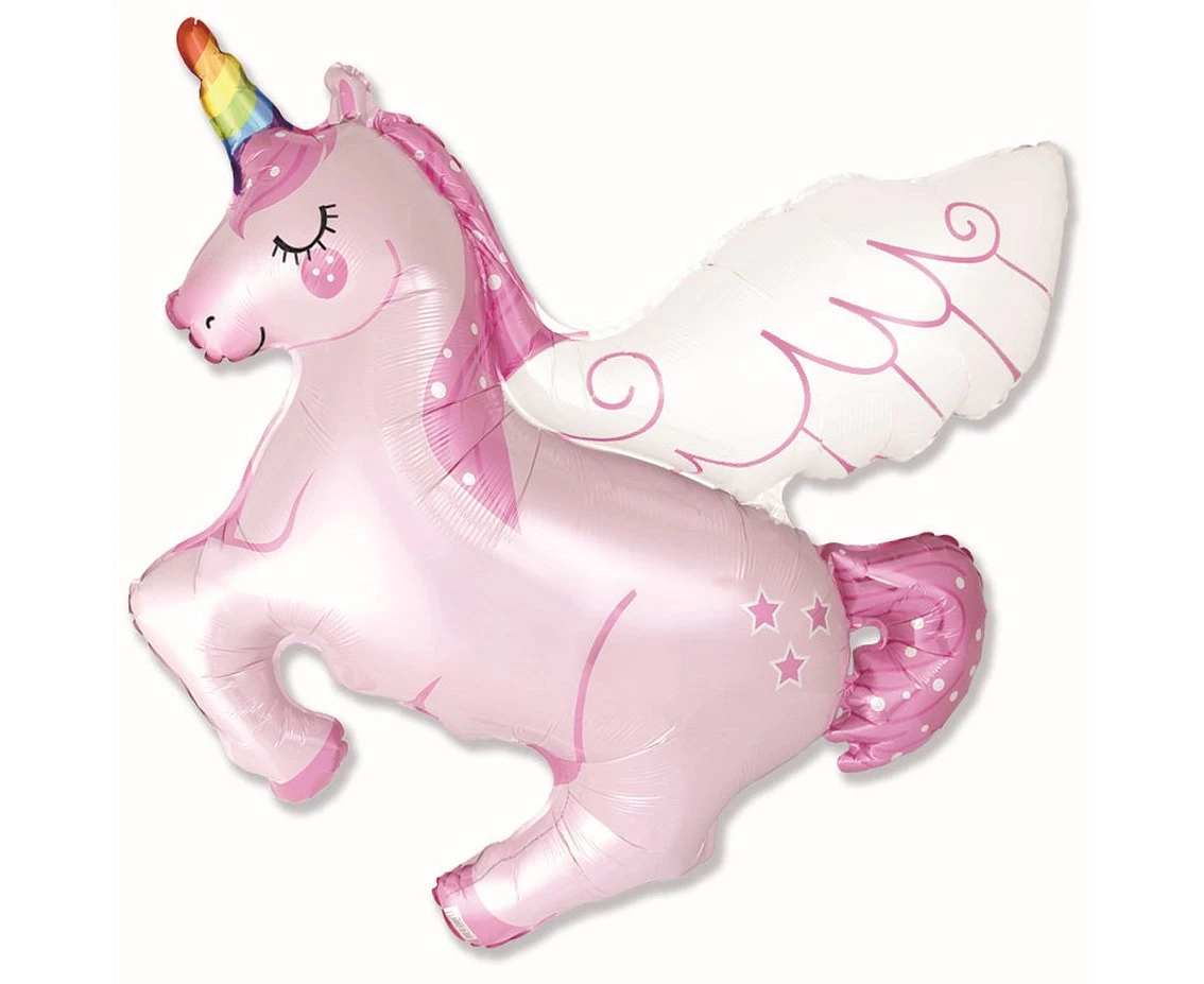 Foil balloon 24" FX - Unicorn - Rainbow horn, pink,  unpacked (flat)