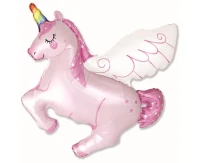 Foil balloon 24" FX - Unicorn - Rainbow horn, pink,  unpacked (flat)