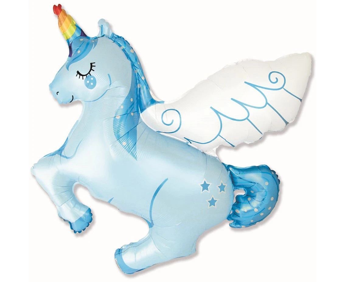 Foil balloon 24" FX - Unicorn - Rainbow horn, blue,  unpacked (flat) EOL