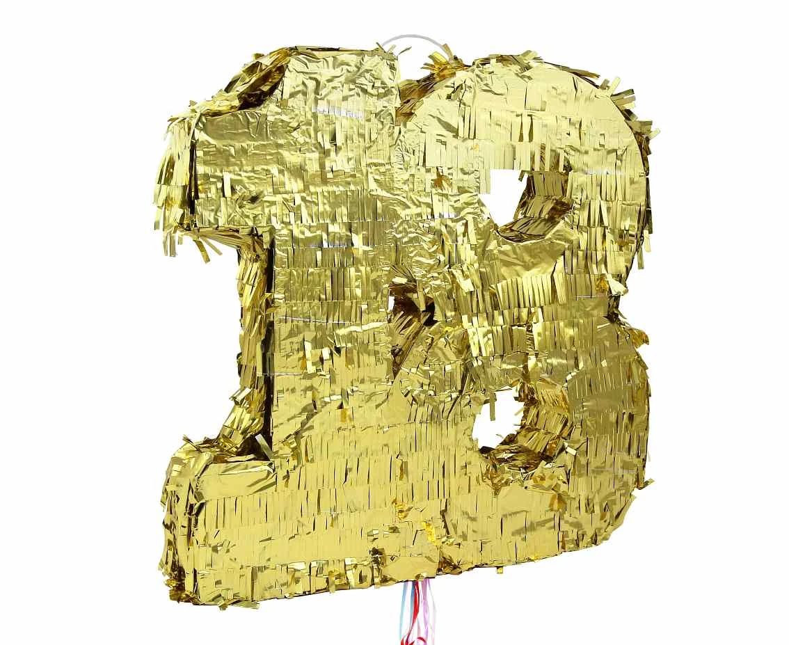 Pinata digit "18", metallic gold, size 50x35x7.5 cm EOL