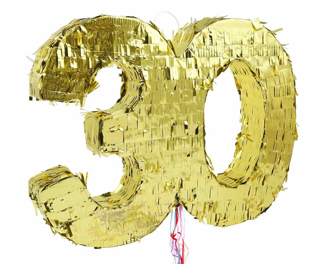 Pinata digit "30", metallic gold, size 50x35x7.5 cm EOL