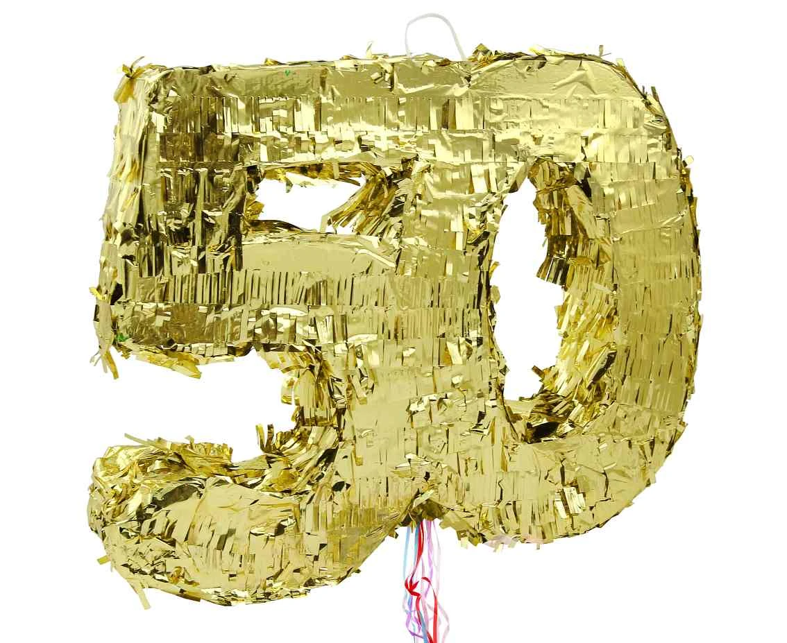 Pinata digit "50", metallic gold, size 50x35x7.5 cm EOL