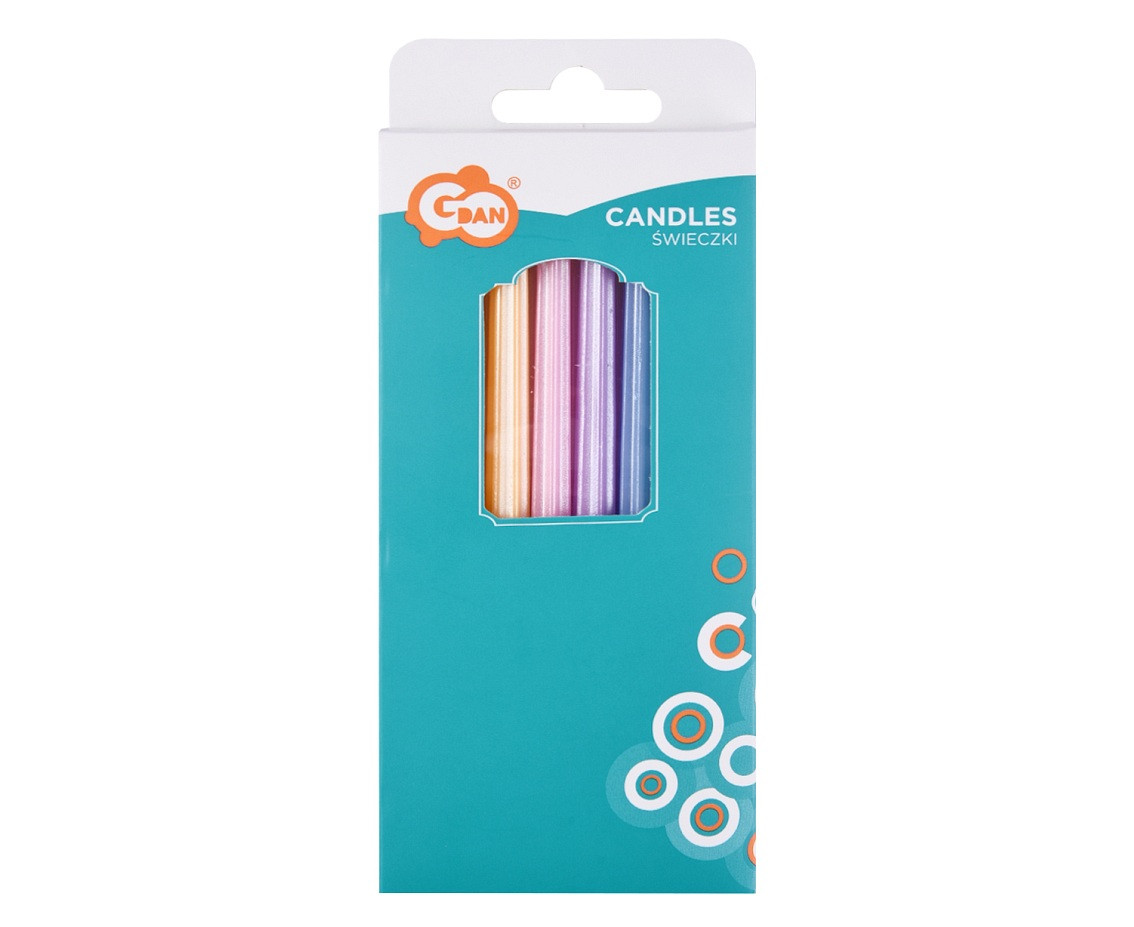 Candles, macaron mix, metallic, 12 cm, 6 pcs