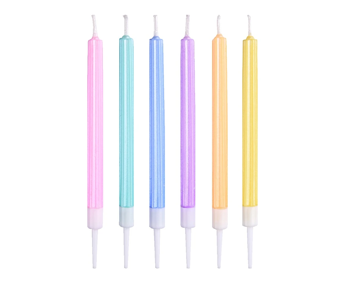 Candles, macaron mix, metallic, 12 cm, 6 pcs