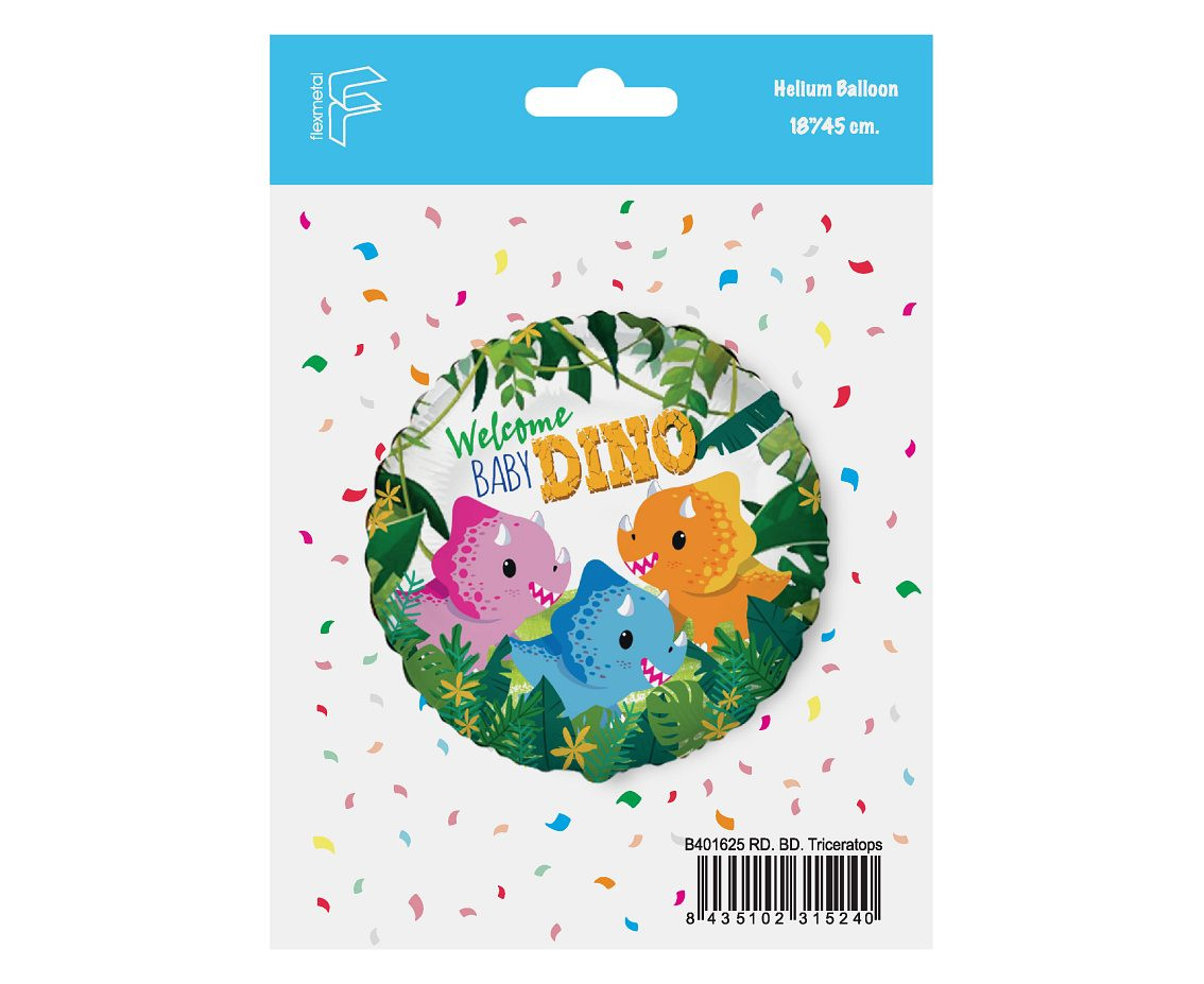 Foil balloon 18" FX - Happy Birthday - Dino, packed EOL