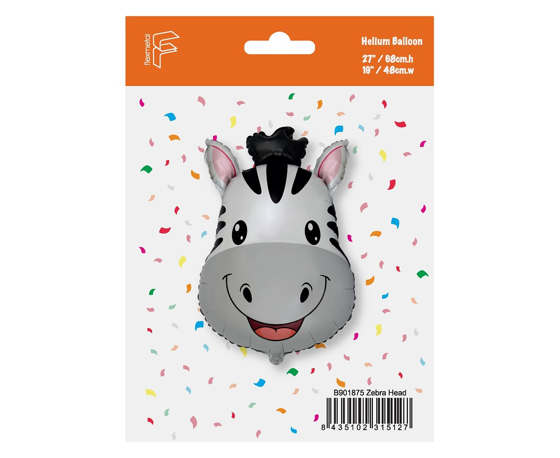 Foil balloon 24" FX - Zebra (head), packed