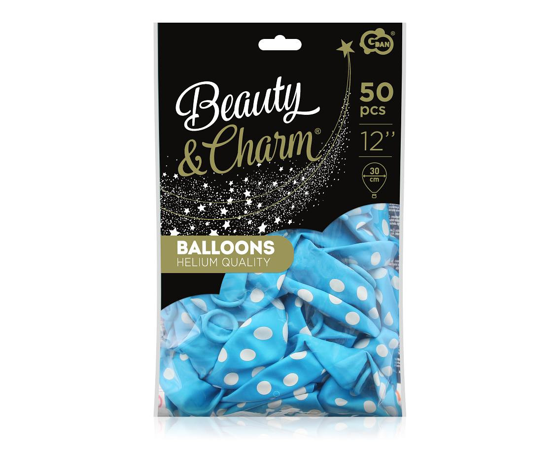 Balloons B&C 12", pastel blue dots, 50pcs