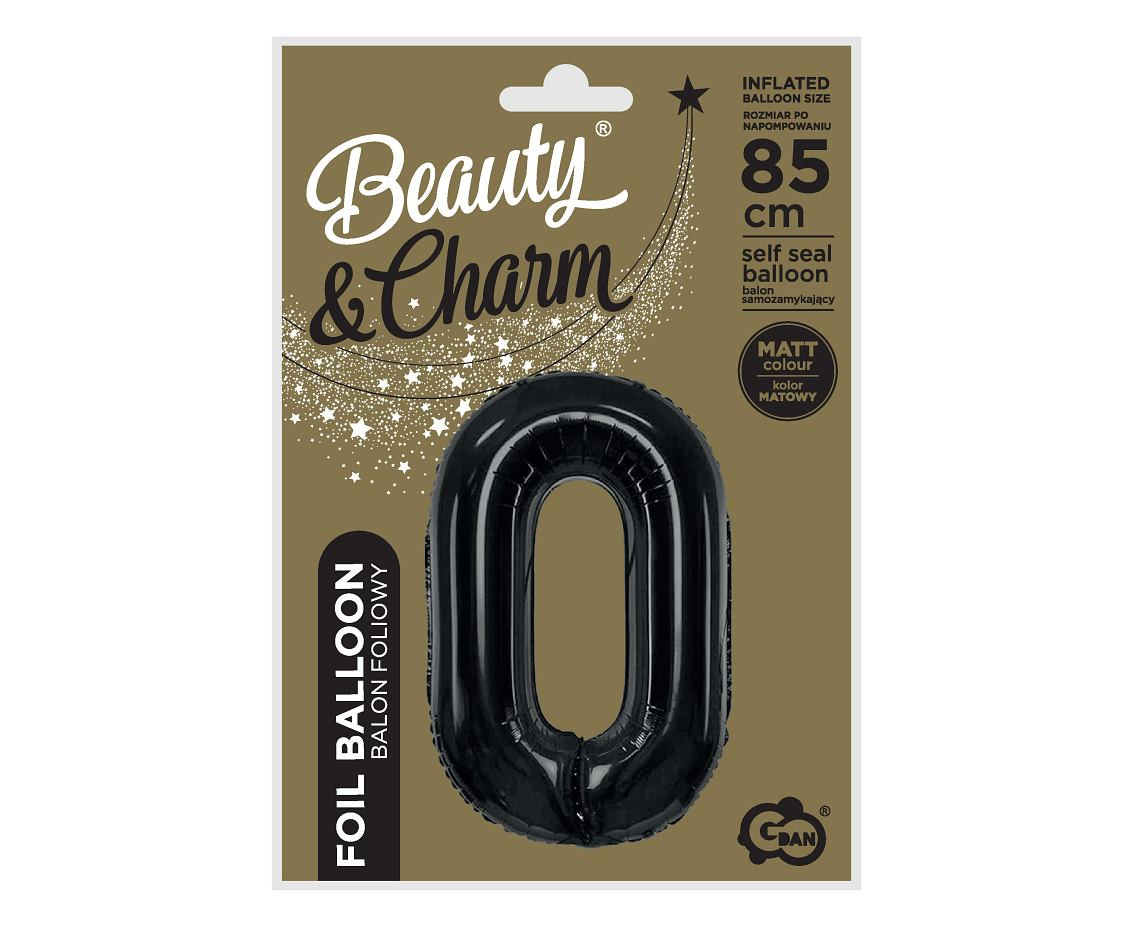 Foil balloon B&C, number 0, matt black, 85 cm