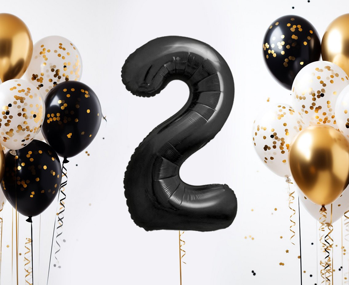Foil balloon B&C, number 2, matt black, 85 cm