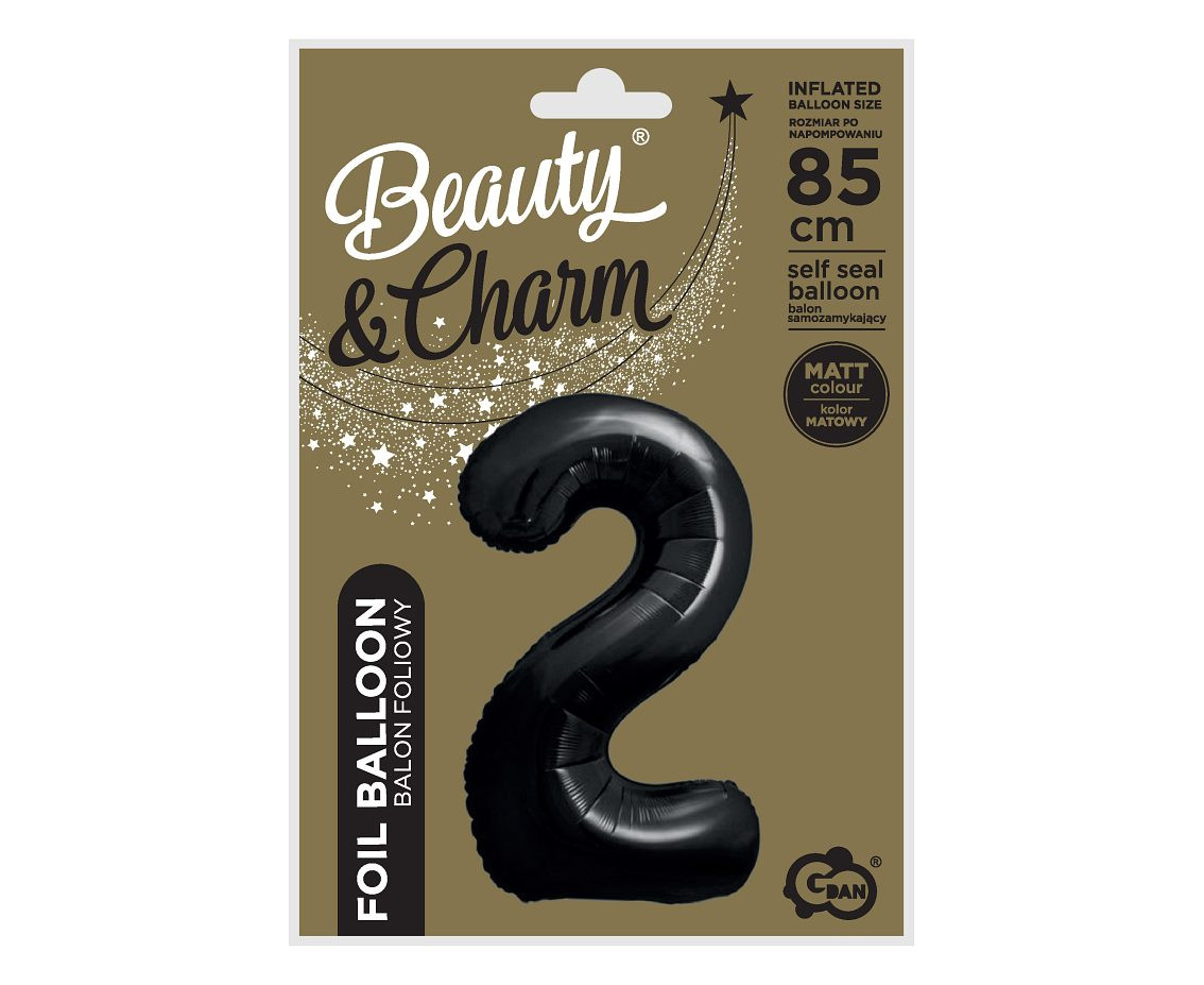 Foil balloon B&C, number 2, matt black, 85 cm