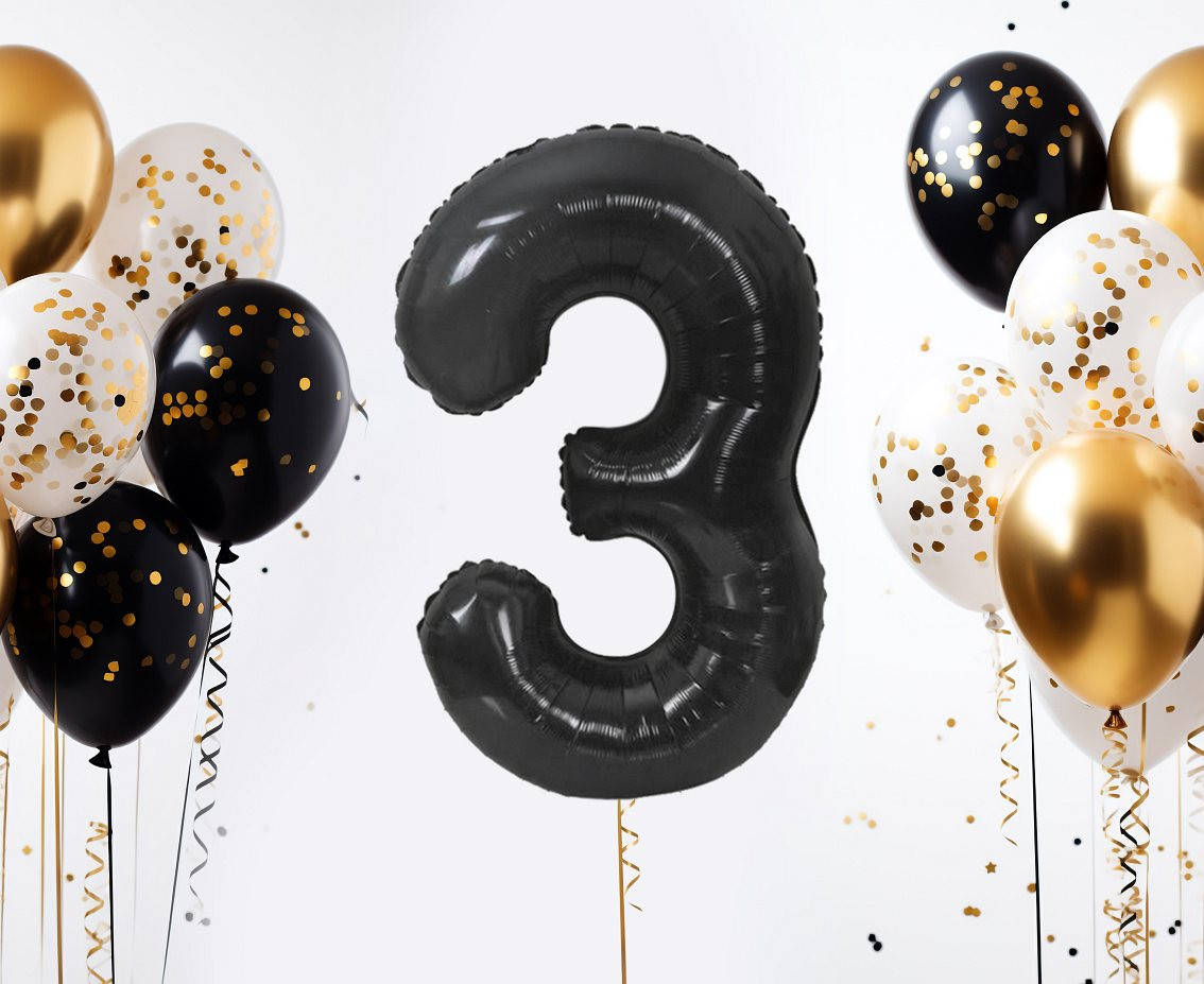 Foil balloon B&C, number 3, matt black, 85 cm