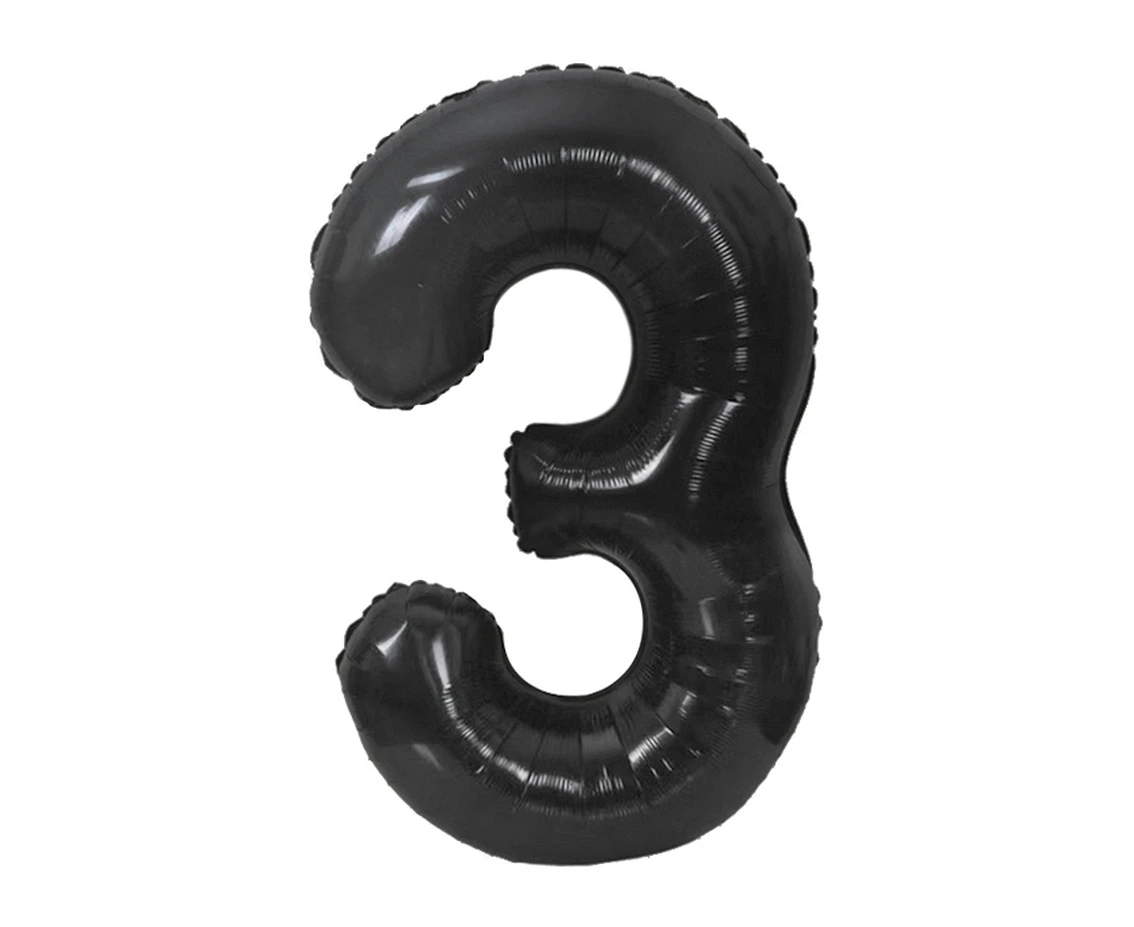 Foil balloon B&C, number 3, matt black, 85 cm