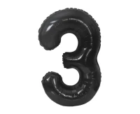 Foil balloon B&C, number 3, matt black, 85 cm