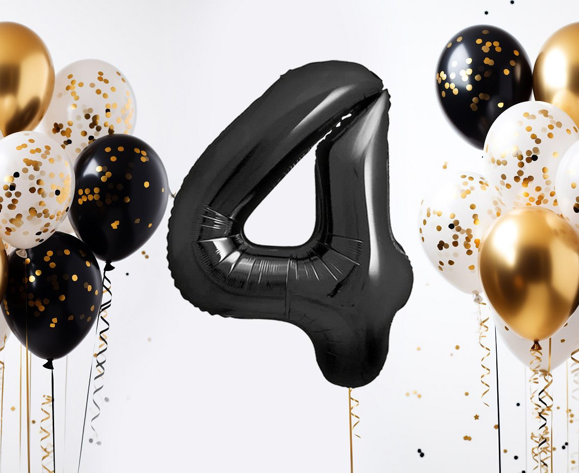 Foil balloon B&C, number 4, matt black, 85 cm
