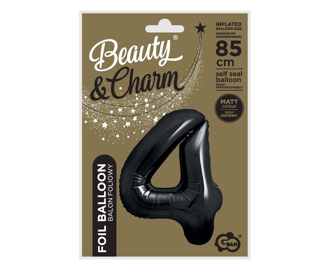 Foil balloon B&C, number 4, matt black, 85 cm