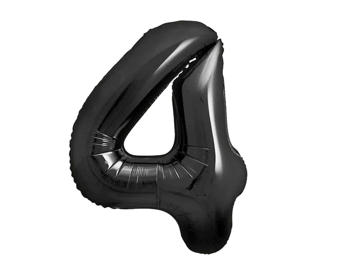 Foil balloon B&C, number 4, matt black, 85 cm