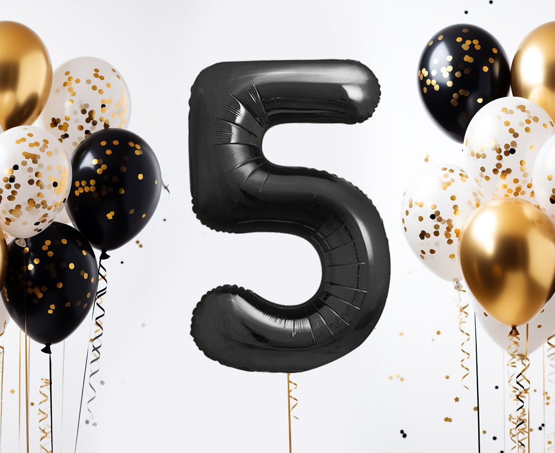 Foil balloon B&C, number 5, matt black, 85 cm