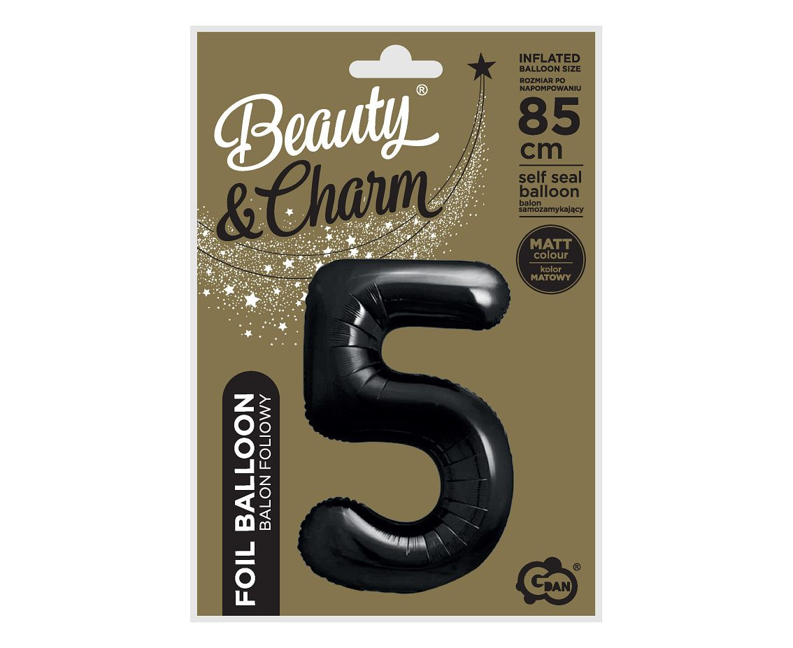 Foil balloon B&C, number 5, matt black, 85 cm