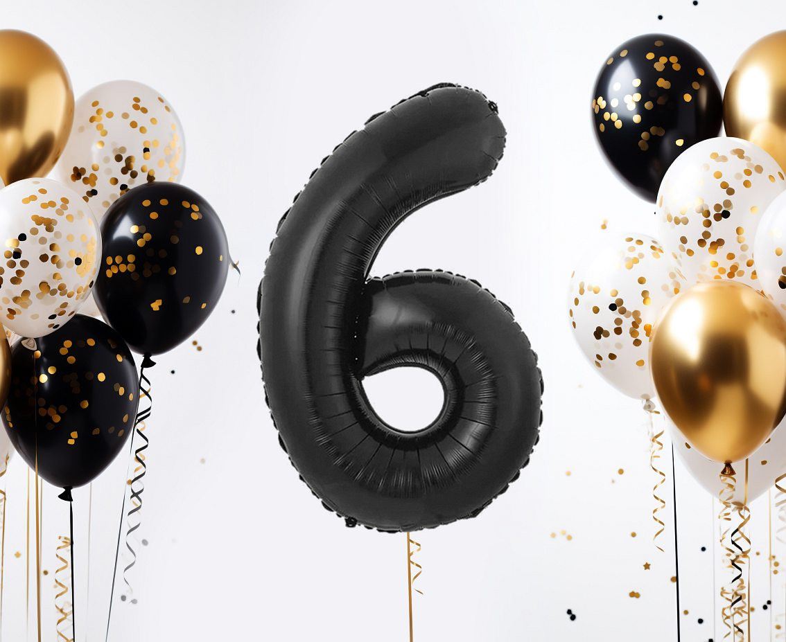 Foil balloon B&C, number 6, matt black, 85 cm