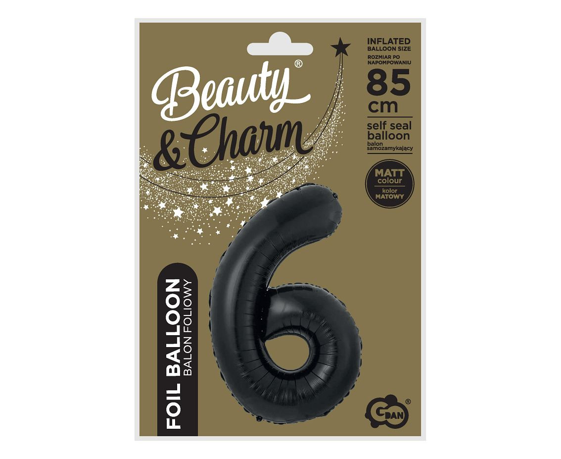 Foil balloon B&C, number 6, matt black, 85 cm