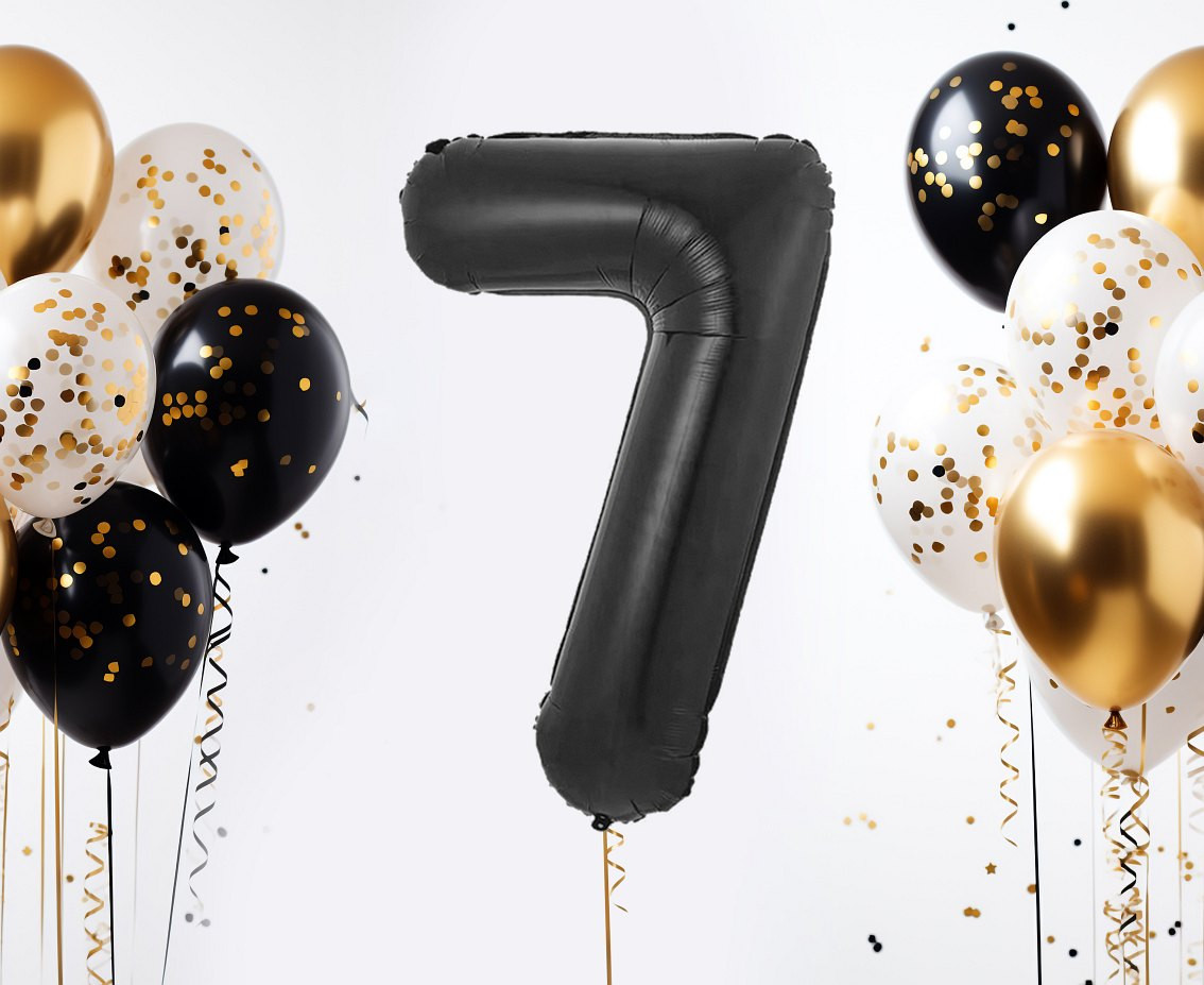 Foil balloon B&C, number 7, matt black, 85 cm