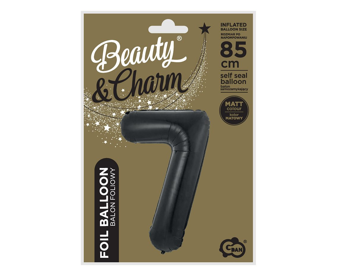 Foil balloon B&C, number 7, matt black, 85 cm