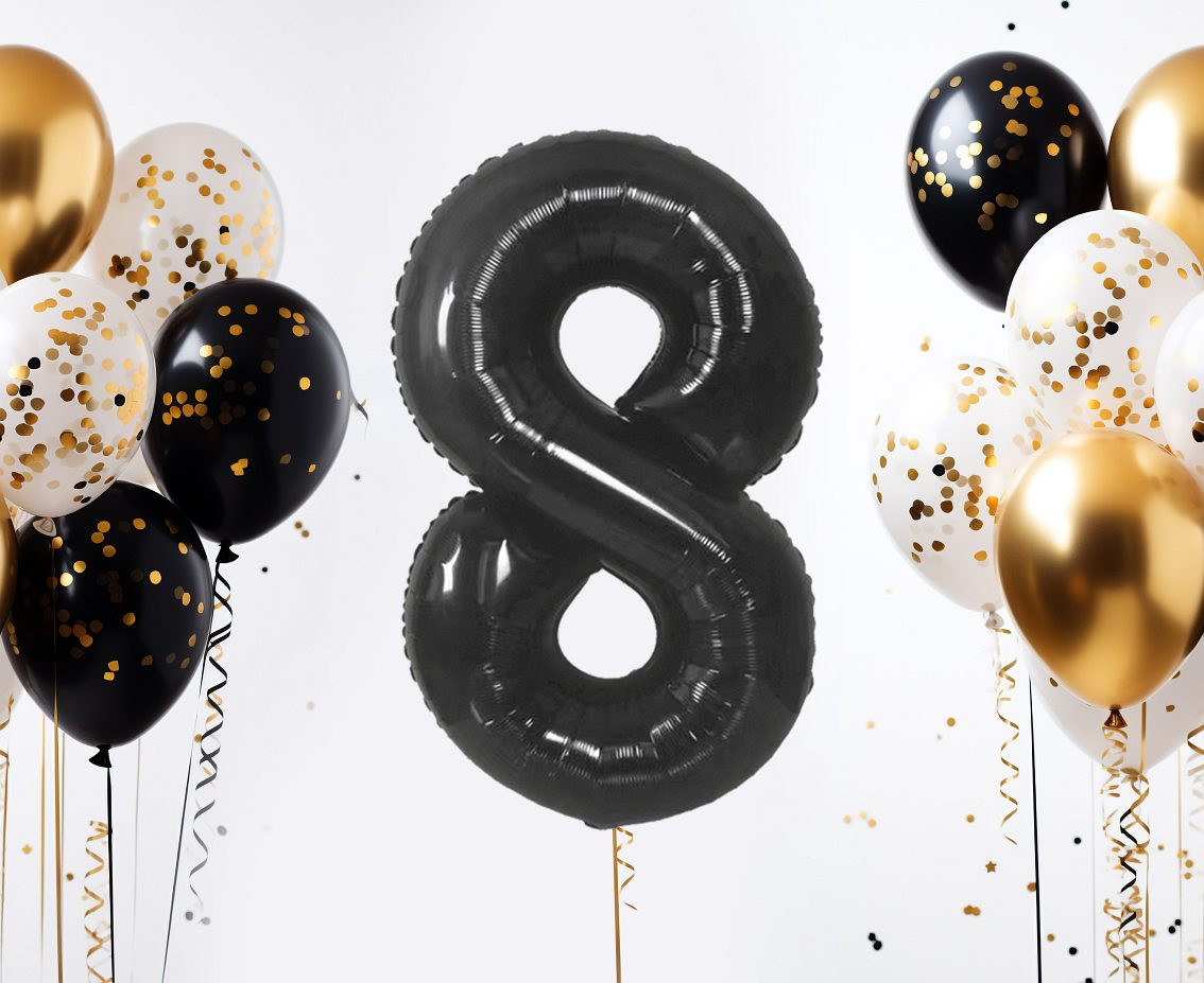 Foil balloon B&C, number 8, matt black, 85 cm