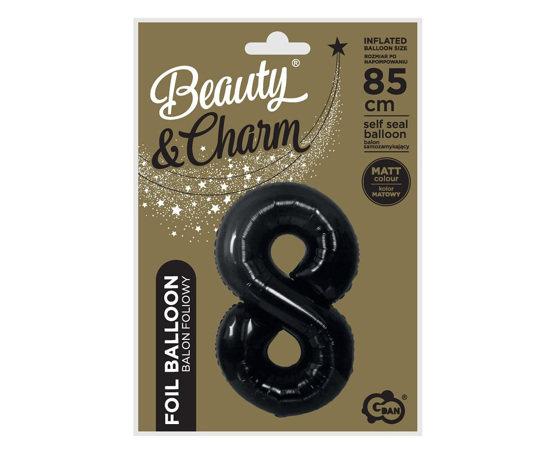 Foil balloon B&C, number 8, matt black, 85 cm