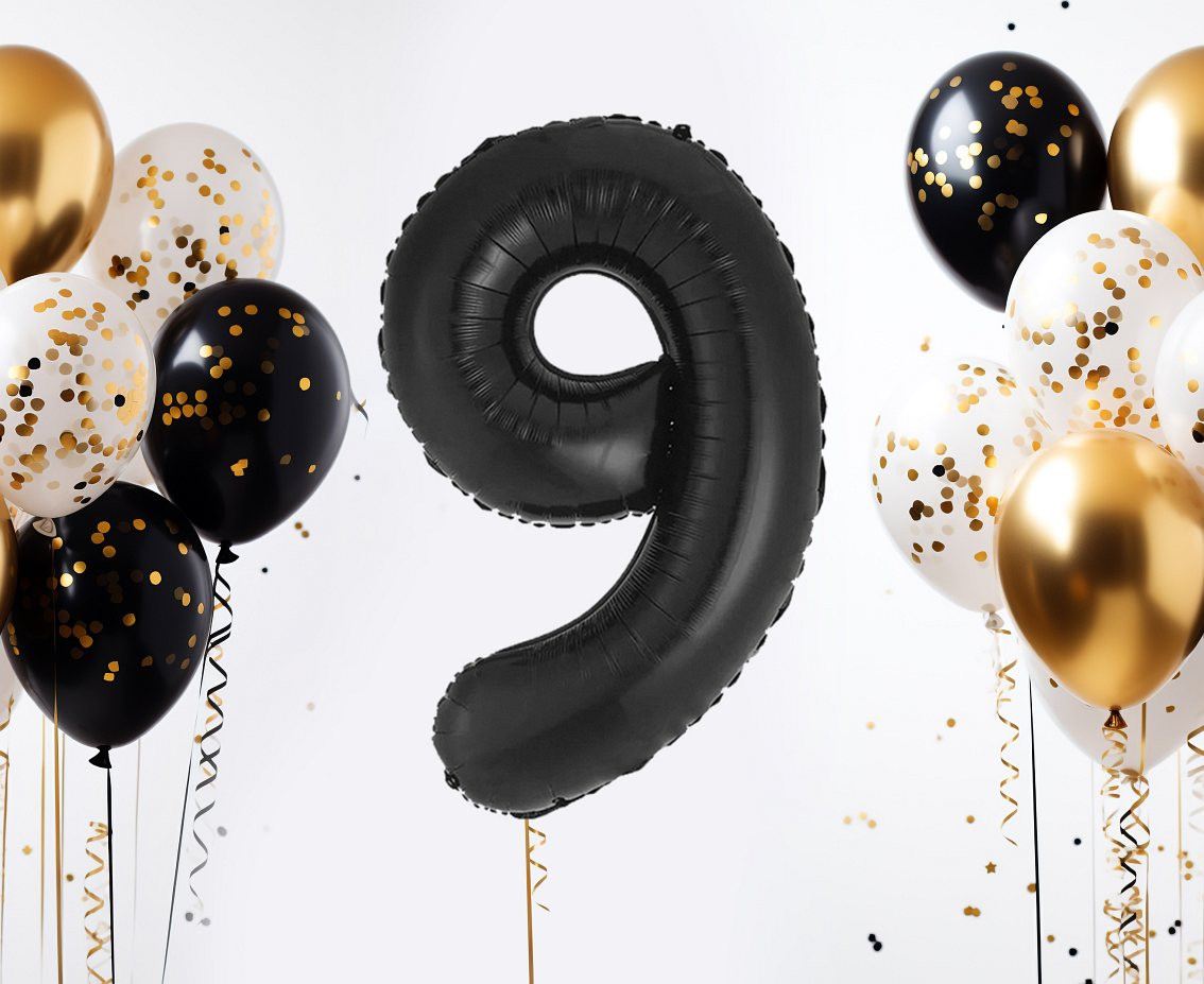 Foil balloon B&C, number 9, matt black, 85 cm