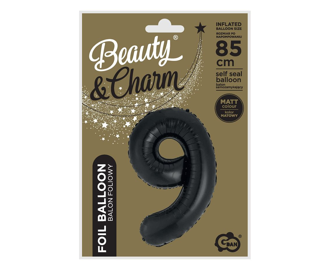 Foil balloon B&C, number 9, matt black, 85 cm