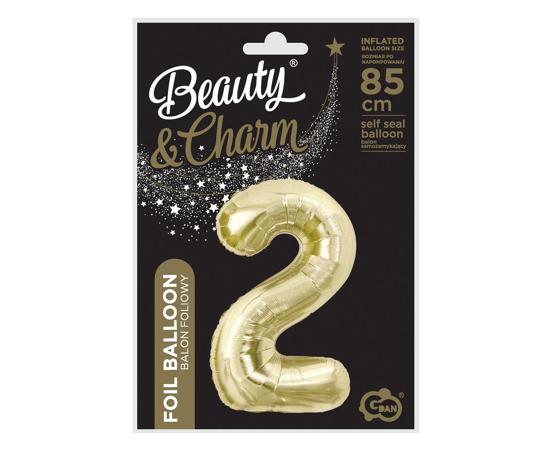 Foil balloon B&C, number 2, champagne, 85 cm