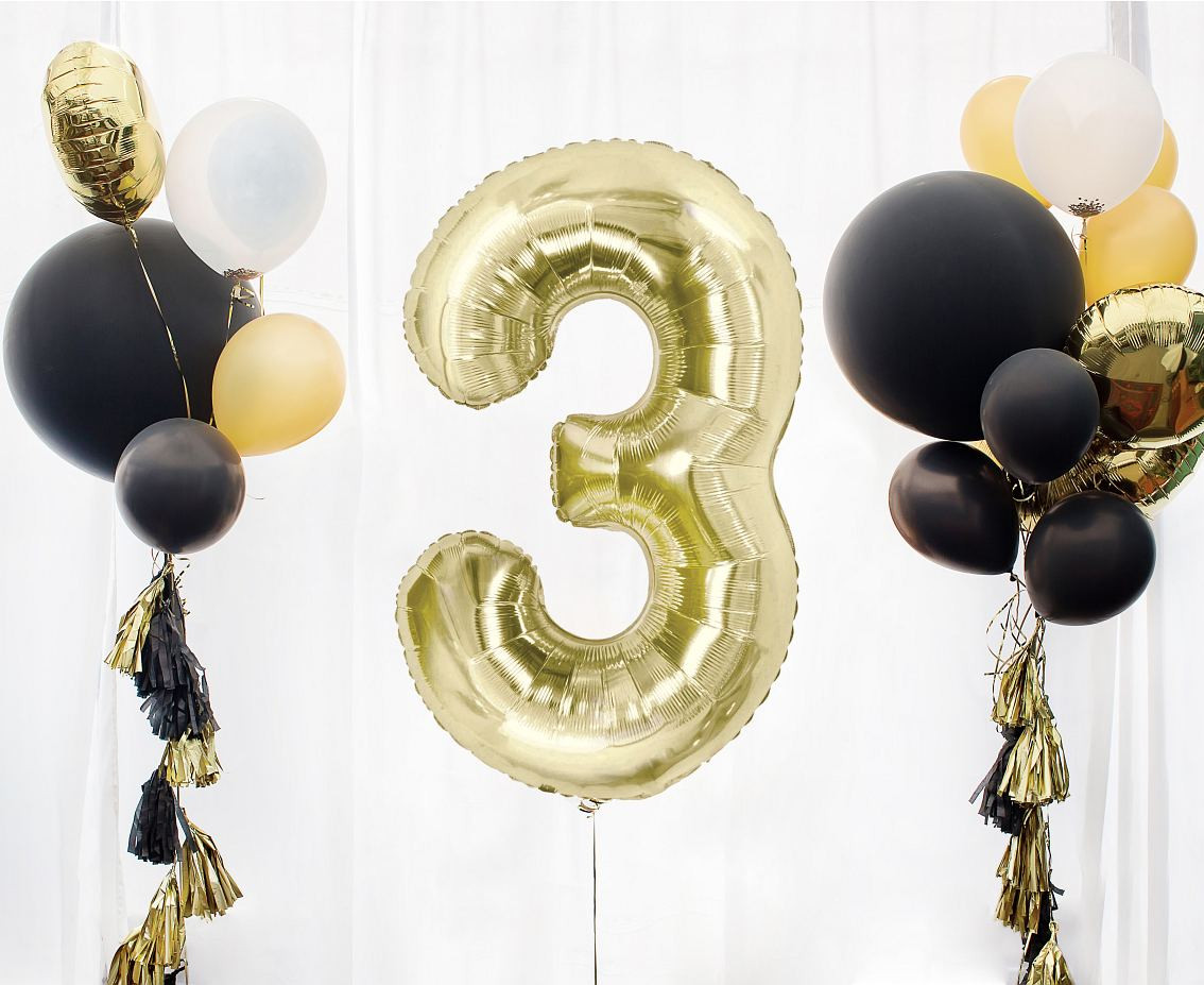 Foil balloon B&C, number 3, champagne, 85 cm