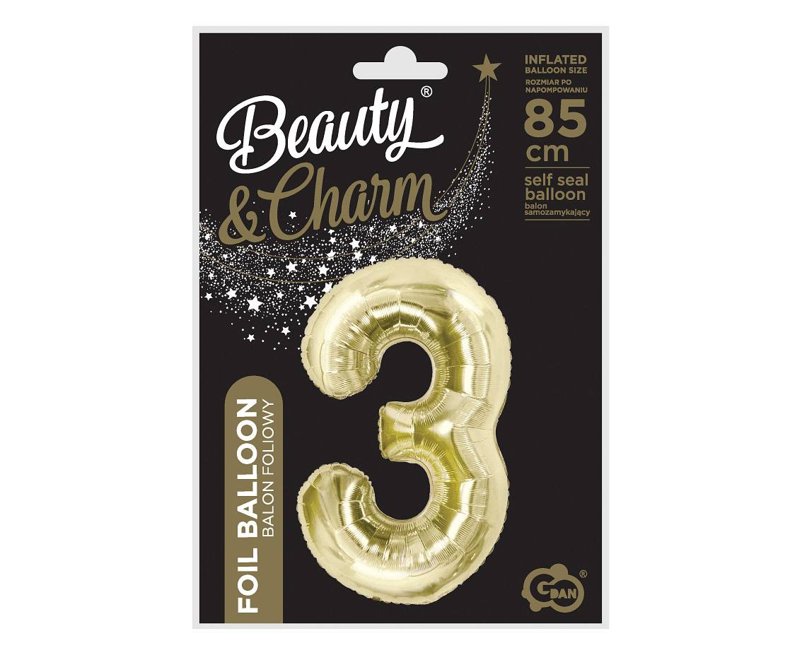 Foil balloon B&C, number 3, champagne, 85 cm